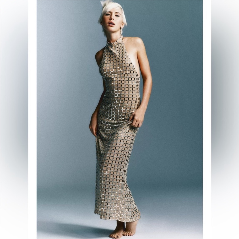 Zara sparkly mesh halter midi dress